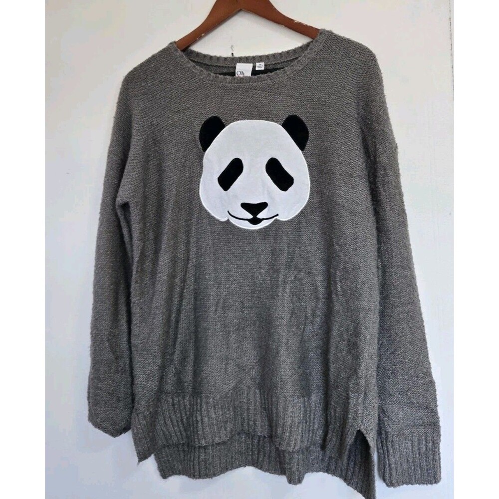 OhMG! Sweater Womens XL Panda Bear Gray Knit Y2K Retro Oversized Baggy Cozy